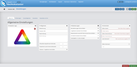 Kataster-Einstellungen